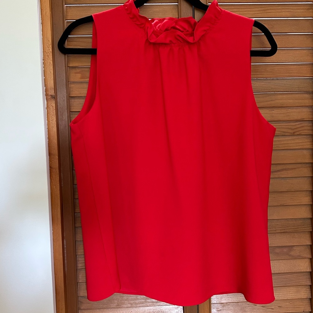 J. Crew Red Sleeveless Ruffle Neck Top